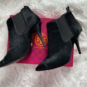 Tory Burch | Stiletto Black Bovine Hair Booties, Leather Lining, size 8 1/2